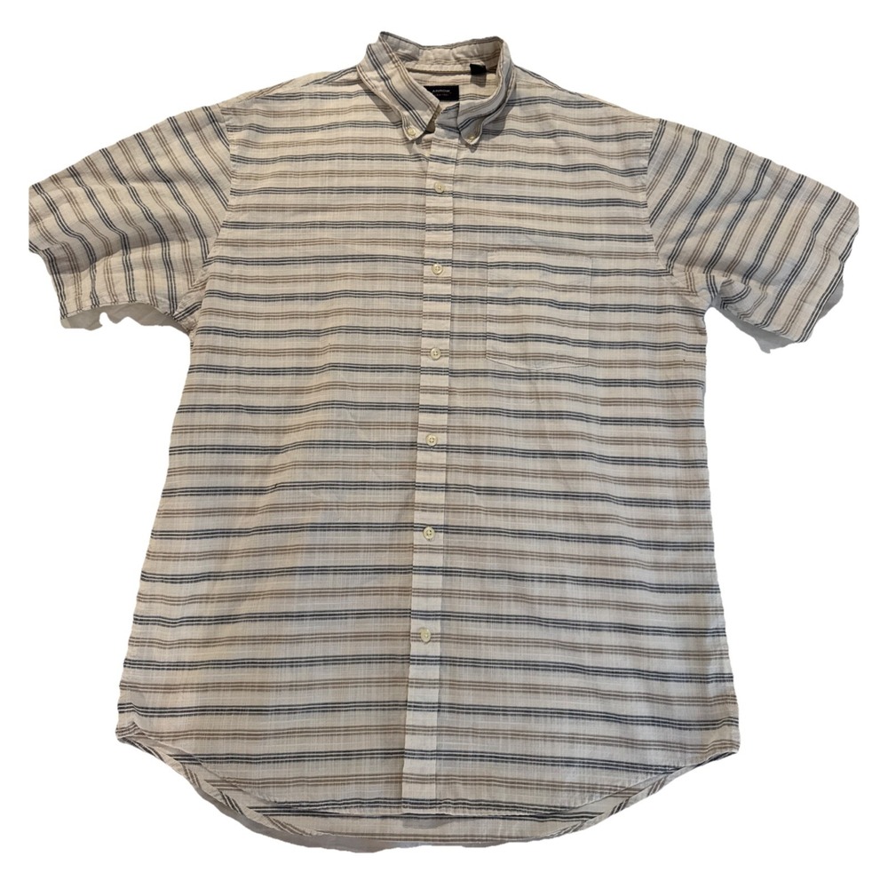 Arrow Shirt Mens Size L Short Sleeve  Striped Cotton Blend Button Up Breezy